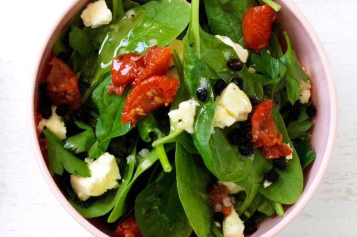 Baby Spinach Tomato Salad with Feta Cheese