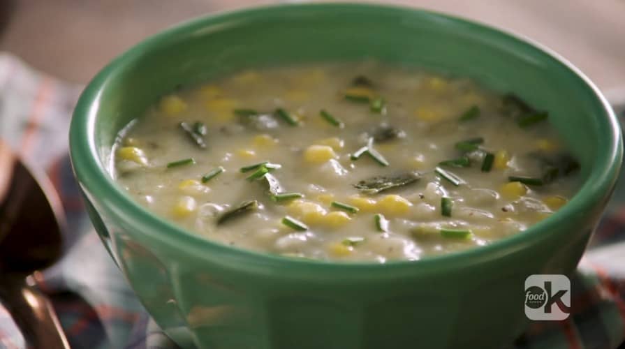 Leftover Mashed Potato Soup with Corn and Poblanos