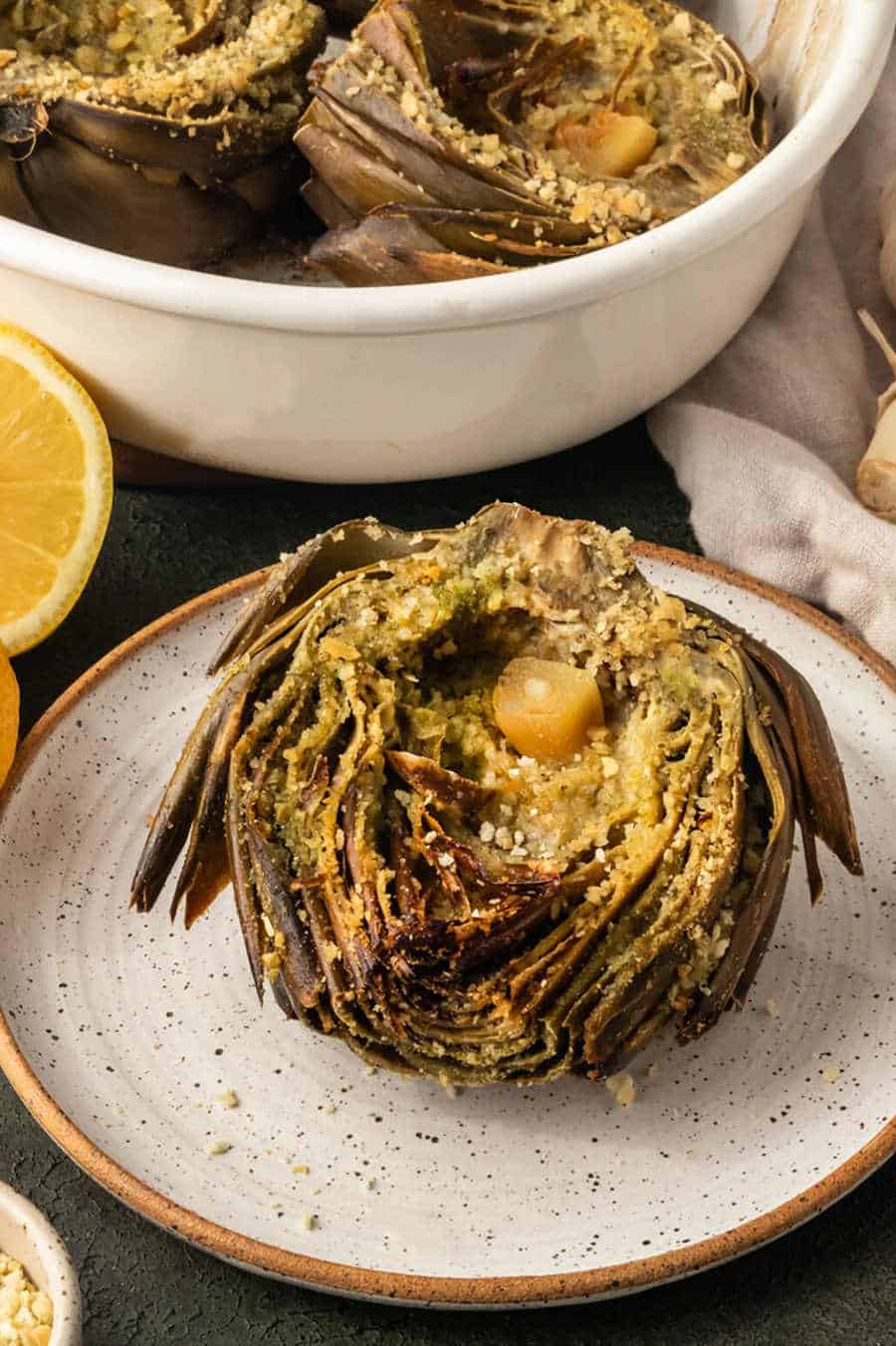 Lemon Garlic Roasted Artichokes 