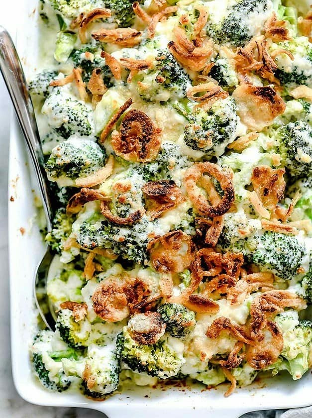 Broccoli Casserole with Crispy Onions