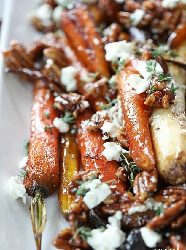 Roasted Carrots with Candied Pecan and Goat Cheese