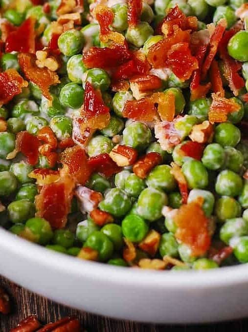 Creamy Peas with Bacon and Pecans