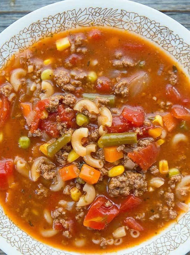 Slow Cooker Macaroni Hamburger Soup