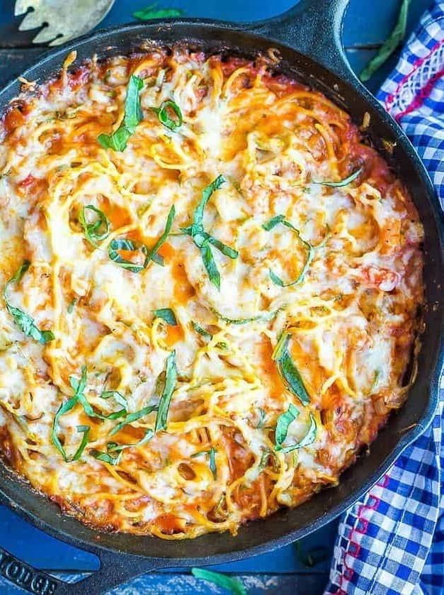 Lower Carb Zucchini Noodle Spaghetti Bake