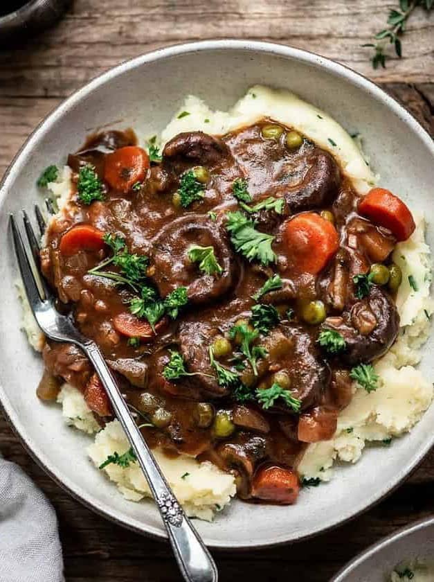 Vegan Mushroom Stew Over Mashed Potatoes