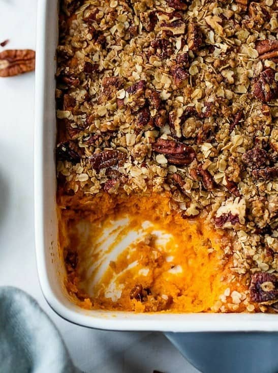 Vanilla Sweet Potato Casserole with Praline Topping