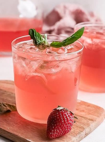 Lemon Basil Strawberry Gin Rickey Cocktail