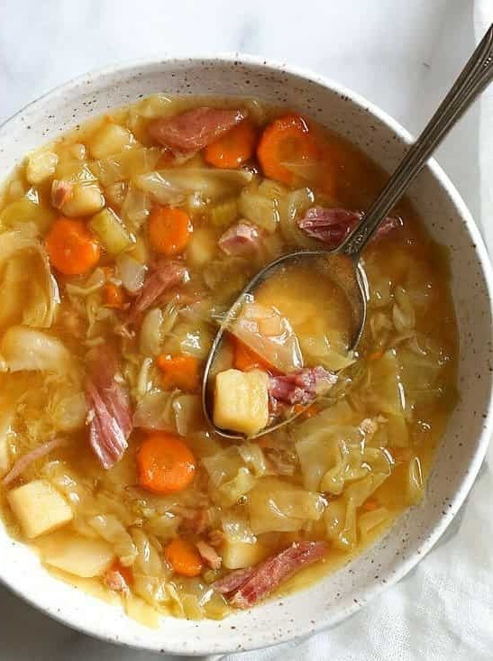 Leftover Ham Bone Soup with Potatoes and Cabbage