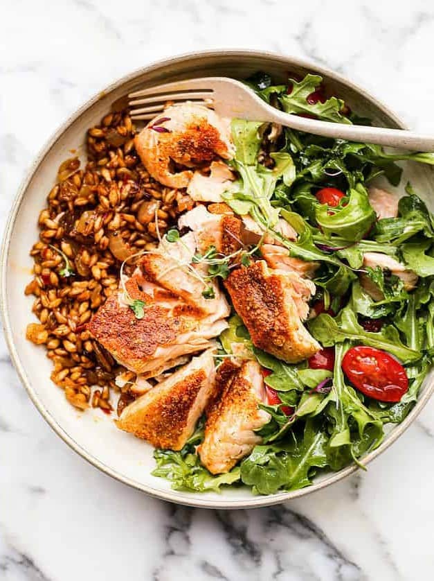 Curried Salmon Farro Bowls