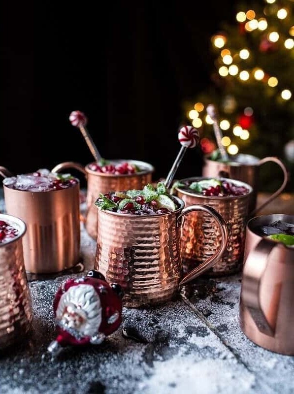 Pomegranate and Peppermint Moscow Mules