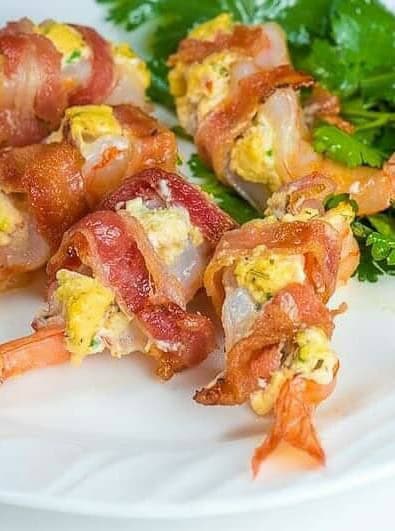 Bacon Wrapped Shrimp with Cream Cheese Stuffing