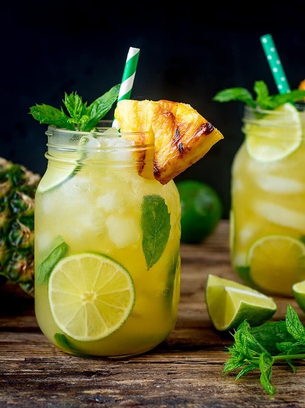 Pineapple Ginger Mojitos With Spiced Rum