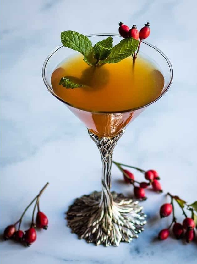 Rose Hip Whiskey Smash Cocktail