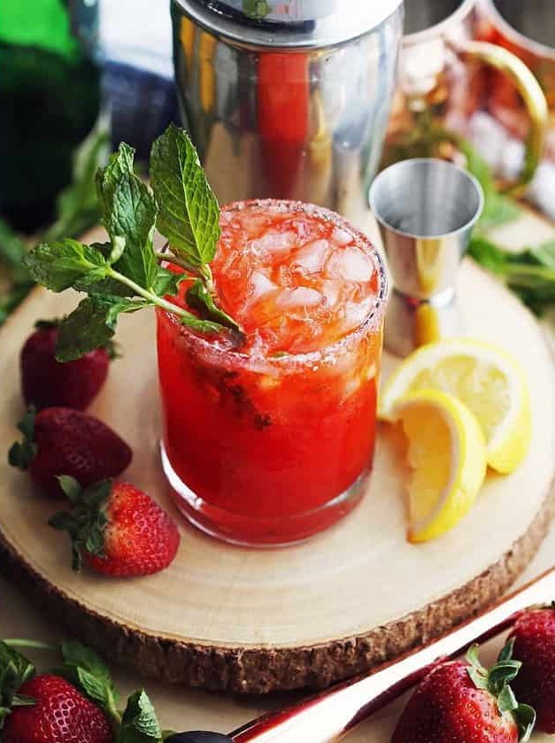 Mint Strawberry Whisky Smash Cocktail