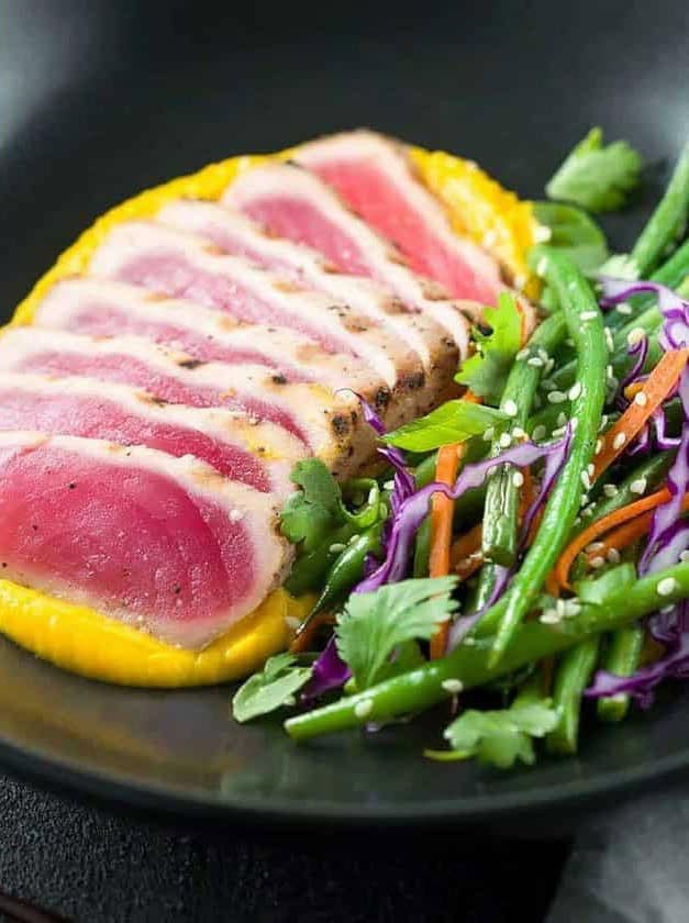 Seared Ahi Tuna with Crispy Sesame Green Beans