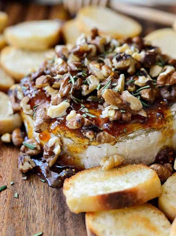 Honey Baked Brie with Fig Jam and Walnuts