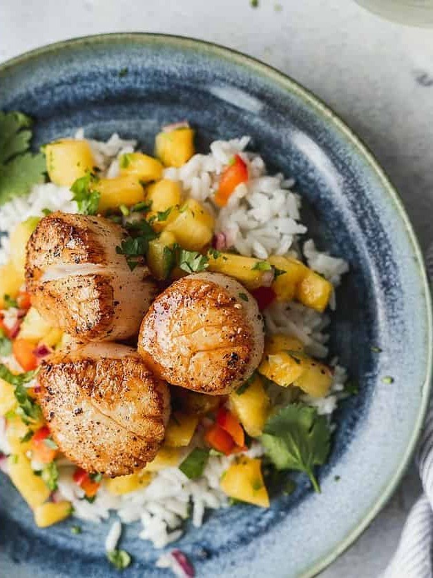 Seared Scallops with Coconut Rice and Pineapple Salsa