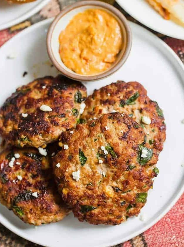 Turkey Spinach and Feta Burgers