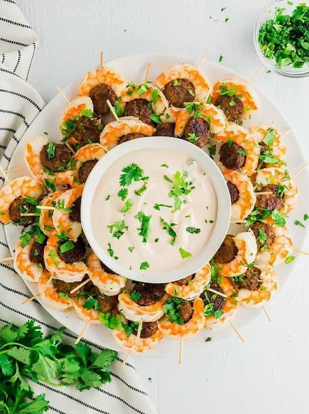 Sausage & Shrimp Appetizer with Sriracha Mayo