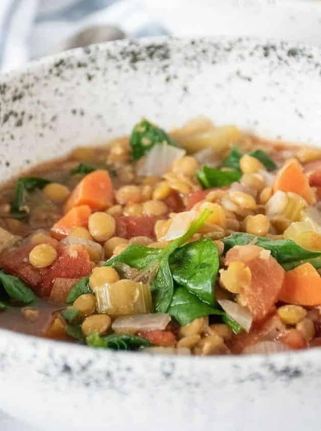 Low Sodium Lentil Soup with Spinach