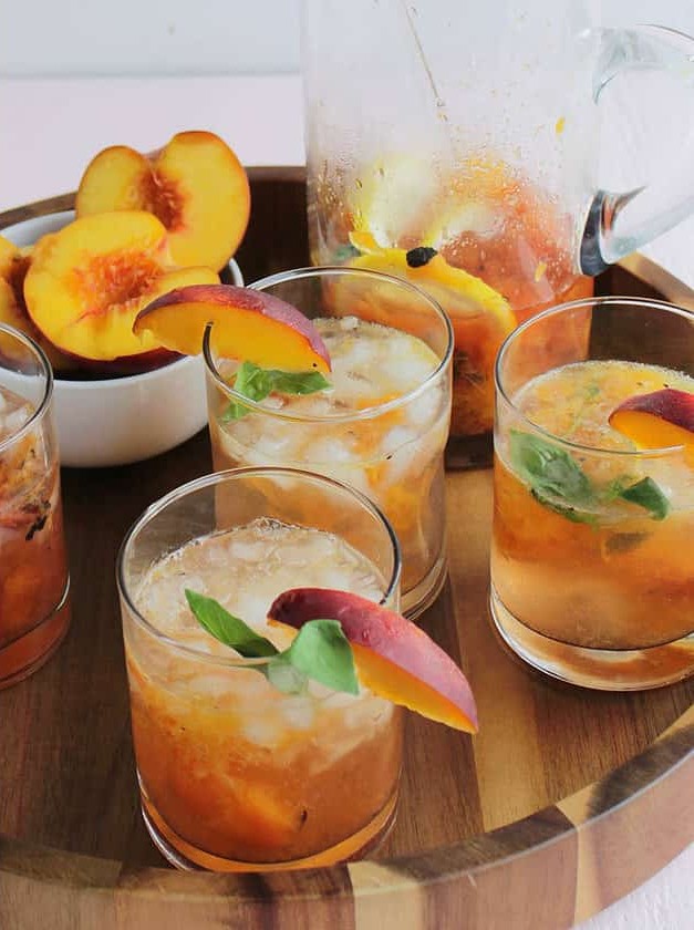 Peach and Basil Cocktail With Lemon Rum