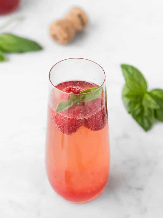 Sparkling Raspberry Basil Shrub Cocktail