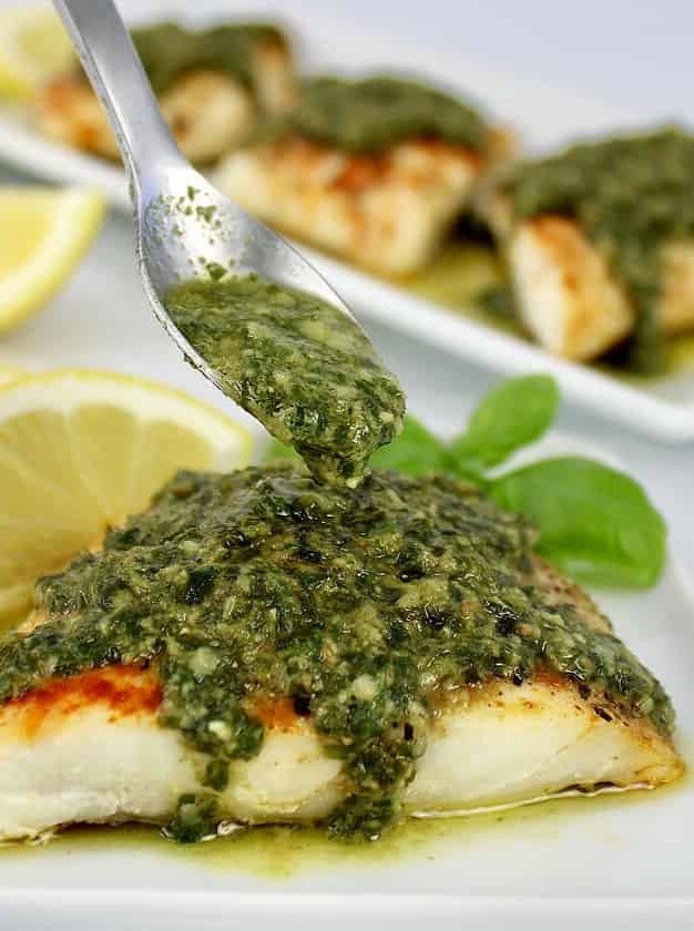 Baked Red Snapper with Pesto Sauce