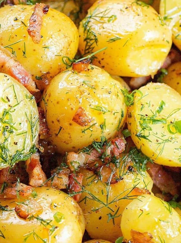 Boiled Baby Potatoes with Butter Bacon Sauce