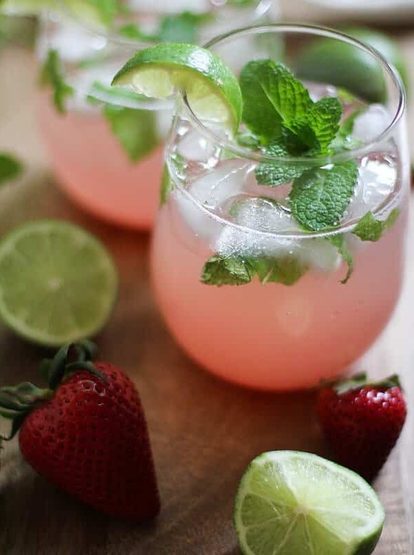 Strawberry Rhubarb Mint Mojitos