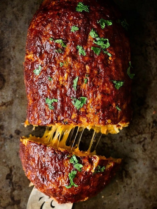 Cheddar-Stuffed Sweet Potato BBQ Turkey Meatloaf