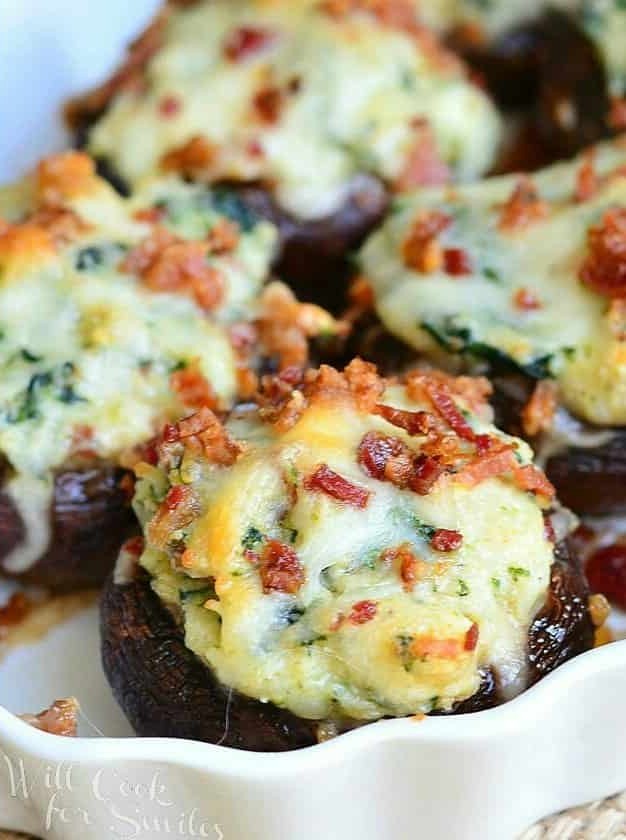 Bacon Spinach and Four Cheese Stuffed Mushrooms