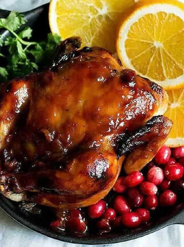 Cranberry Orange Glazed Cornish Hens