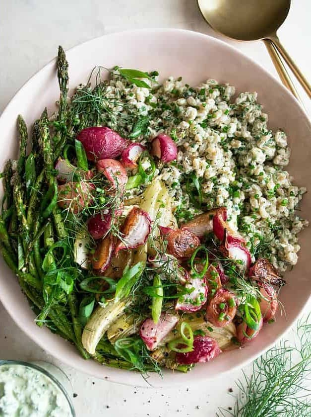 Spring Farro Bowl with Herb Yogurt Sauce