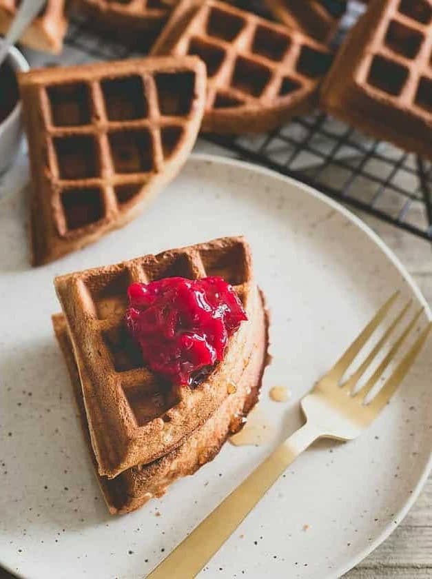 Chestnut Flour Waffles with Vanilla Cranberry Compote