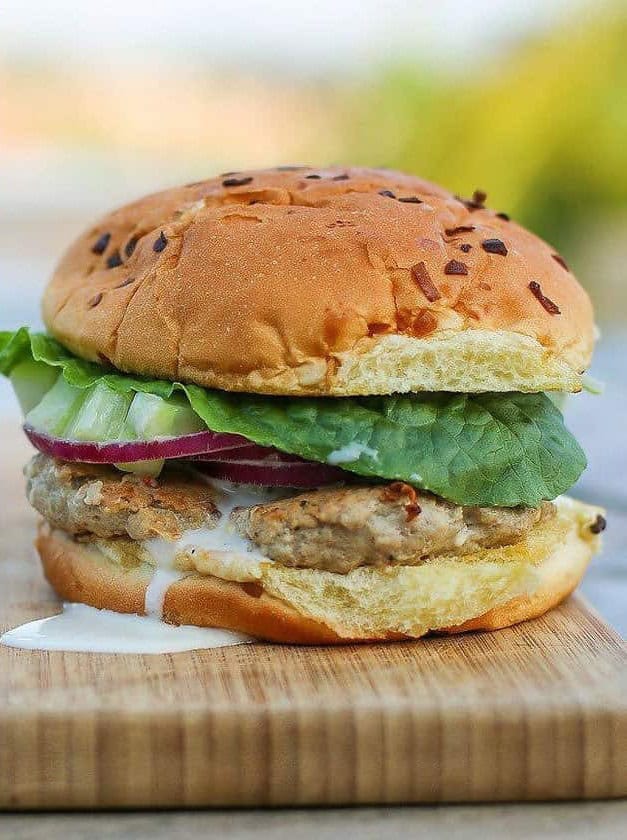 Easy Turkey Burger with Feta, Cucumber and Ranch