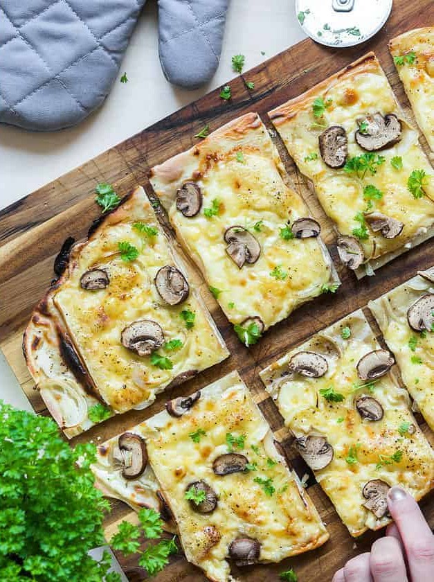 Mushroom and Raclette Flammkuchen