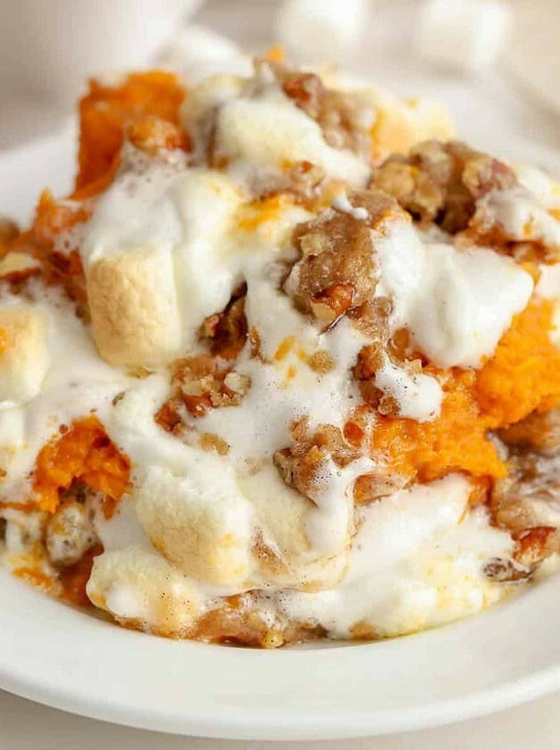 Sweet Potato Casserole with Marshmallows and Streusel