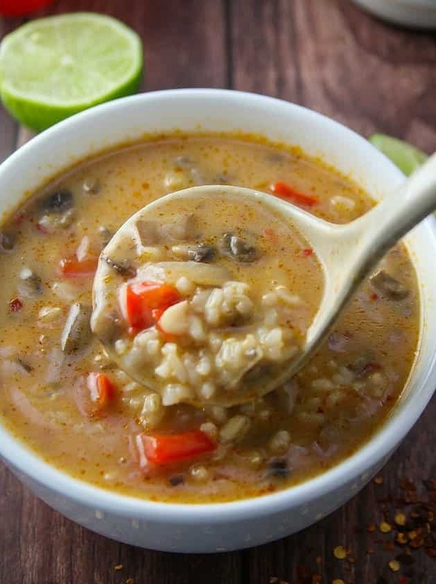 Mushroom and Rice Spicy Thai Soup