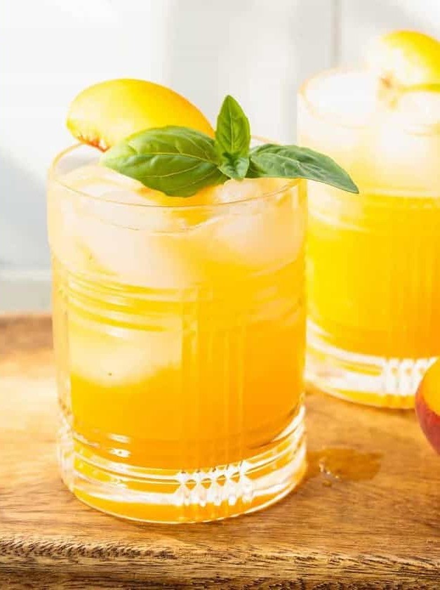 Basil Peach Whiskey Cocktail