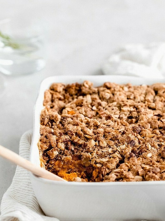 Healthy Sweet Potato Casserole with Pecan Oat Streusel