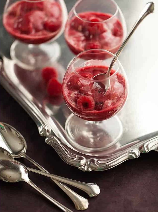 Raspberry Lychee Sorbet Champagne Floats