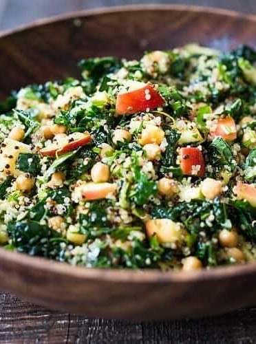 Kale Quinoa Salad with Apples and Chickpeas