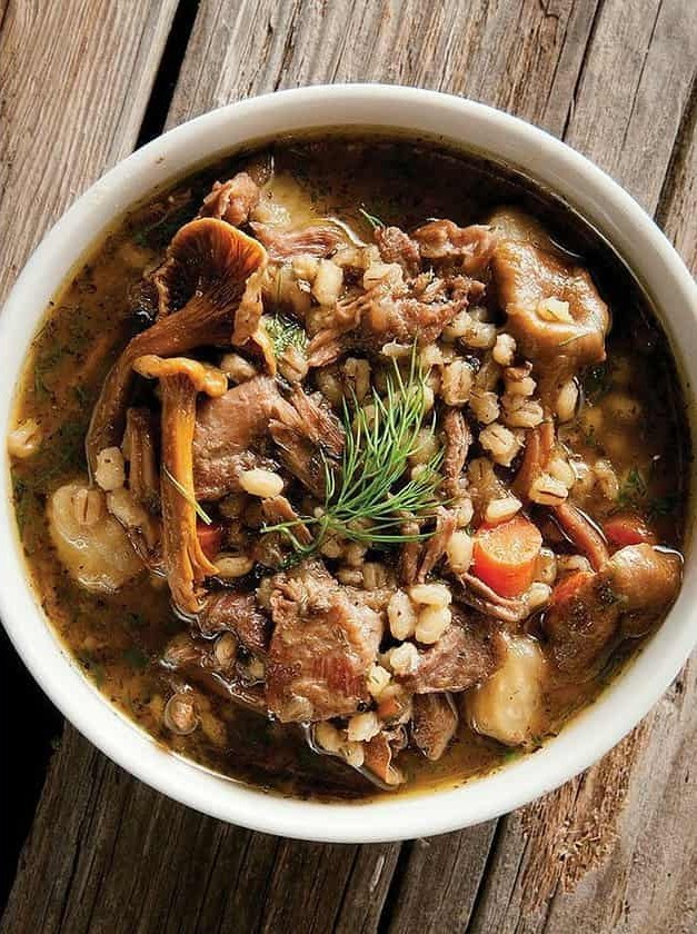 Goose Stew with Barley and Mushrooms