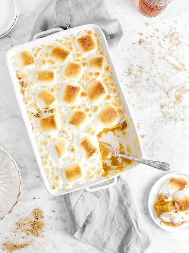 Bourbon Sweet Potato Casserole with Roasted Marshmallows