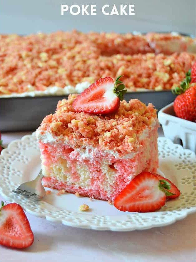 Strawberry Crunch Poke Cake