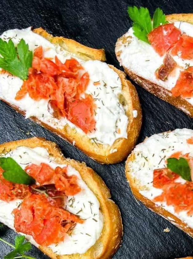 Smoked Salmon Crostini with Whipped Goat Cheese