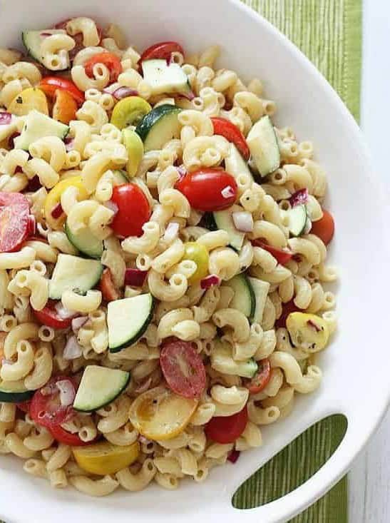 Summer Macaroni Salad with Tomatoes and Zucchini