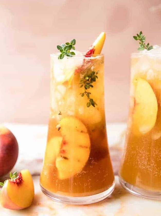 Gingered Peach Bourbon Thyme Smash