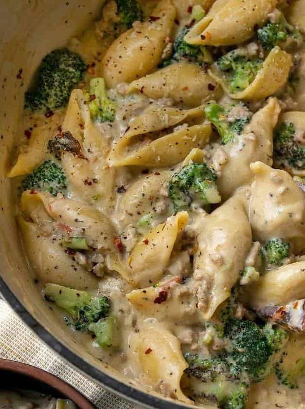 Lemon Ricotta Ground Turkey Pasta with Broccoli