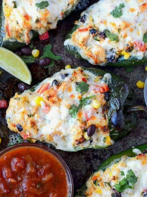 Chicken and Cheese Stuffed Poblano Peppers